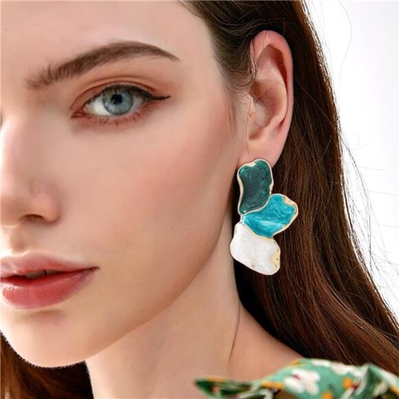 Colorful Flower Earrings – Large Statement Floral Design, Lightweight - Picture 1 of 5